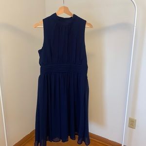 Navy A-Line Mock Neck Dress